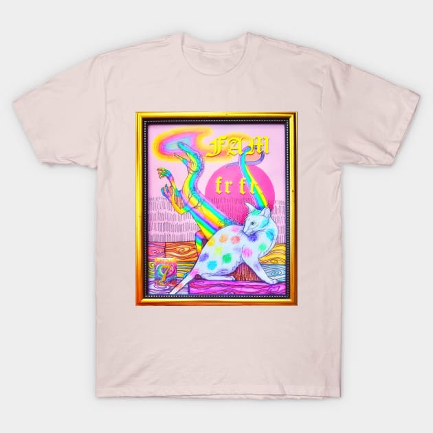 Rainbow Dinosaur Cat Coloring Book Collage Framed Art Fam Fr Fr Y2K Design T-Shirt by TriangleWorship